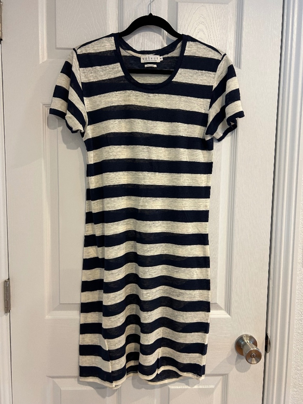 Velvet Striped T-Shirt Dress M 100% Linen